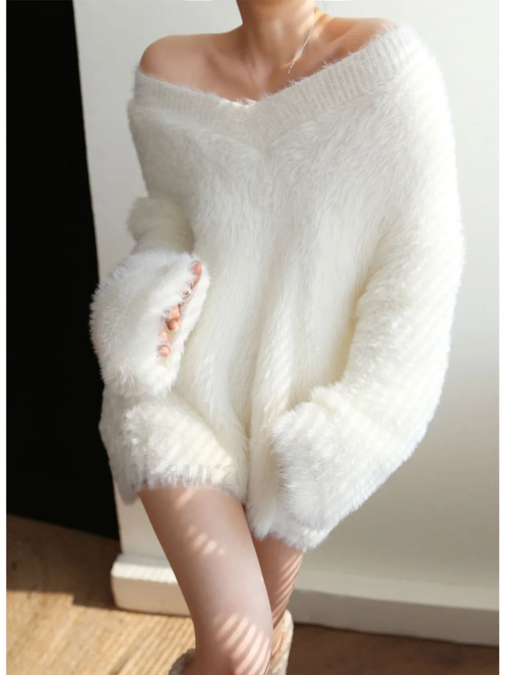 Oversized Fuzzy V neck Sweater Sweaters
