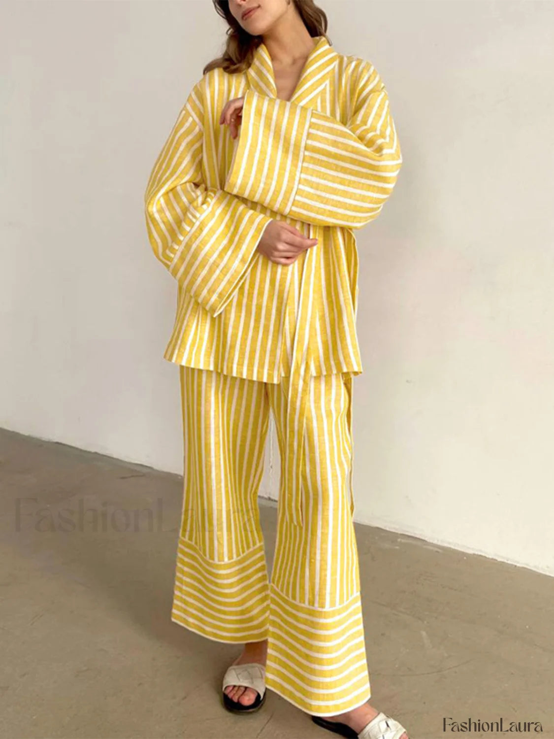 Oversized Knotted Graceful Striped Pants Set Pant Sets