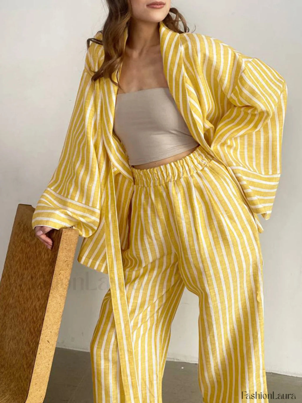 Oversized Knotted Graceful Striped Pants Set Pant Sets