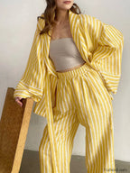 Oversized Knotted Graceful Striped Pants Set Pant Sets