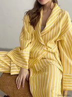Oversized Knotted Graceful Striped Pants Set Pant Sets