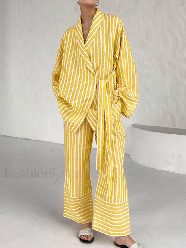 Oversized Knotted Graceful Striped Pants Set Yellow / XS Pant Sets Main image