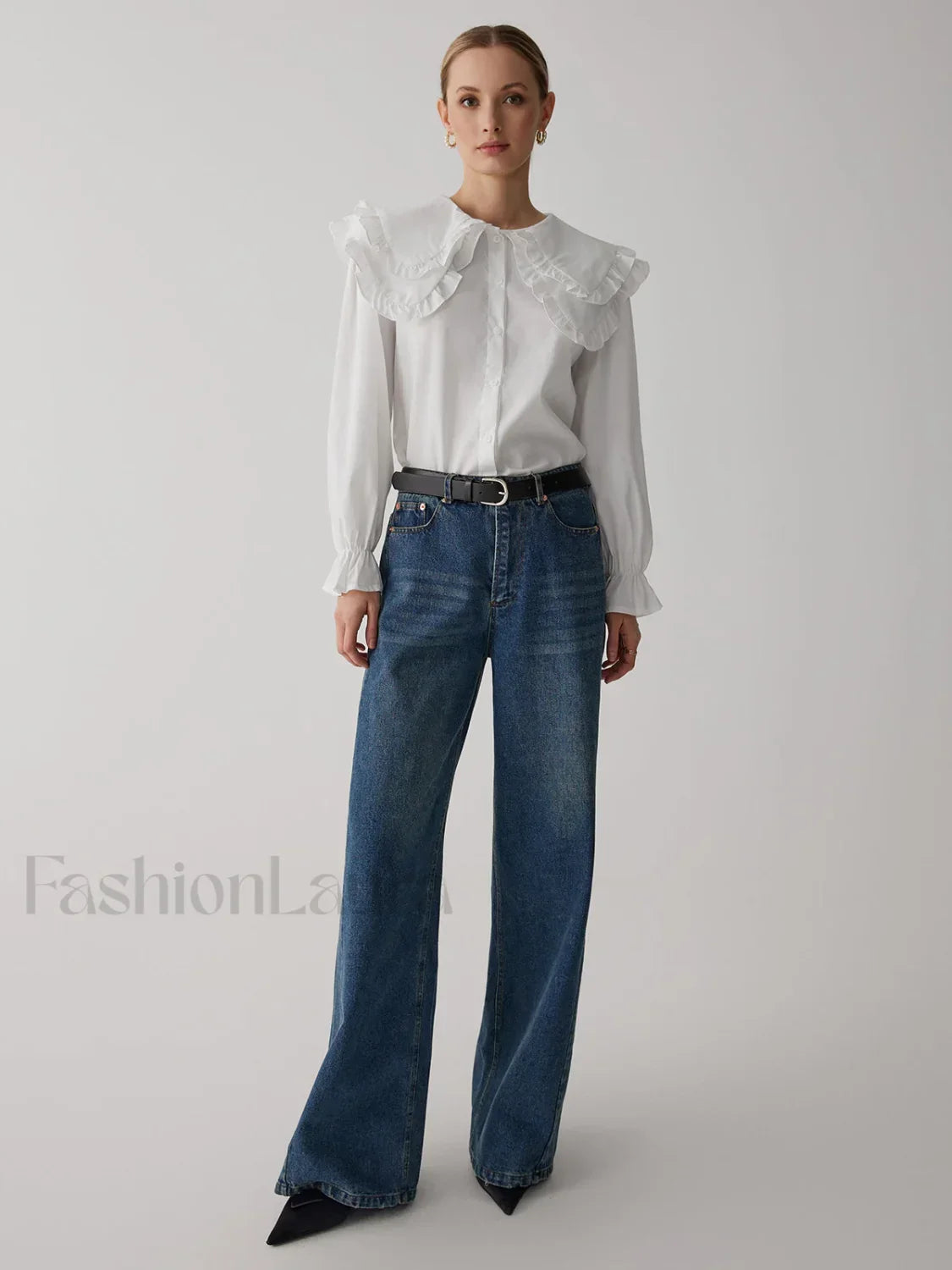 Oversized Lace Collar Trendy Button Ruffle Shirt Secondary image
