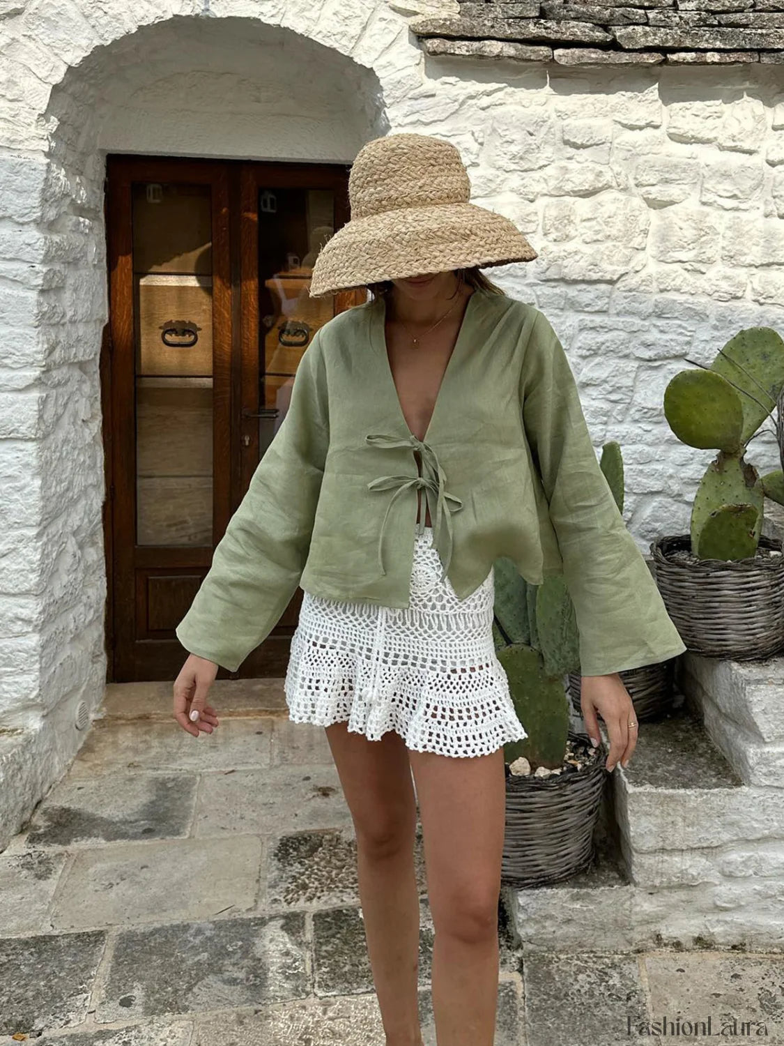 Oversized Long Tie Front Sleeve Blouse Blouses