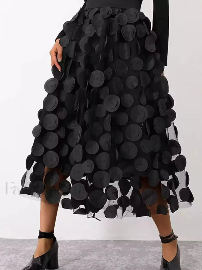 Oversized Mesh Polka Trendy Dot Midi Skirt Black / S Skirts Main image