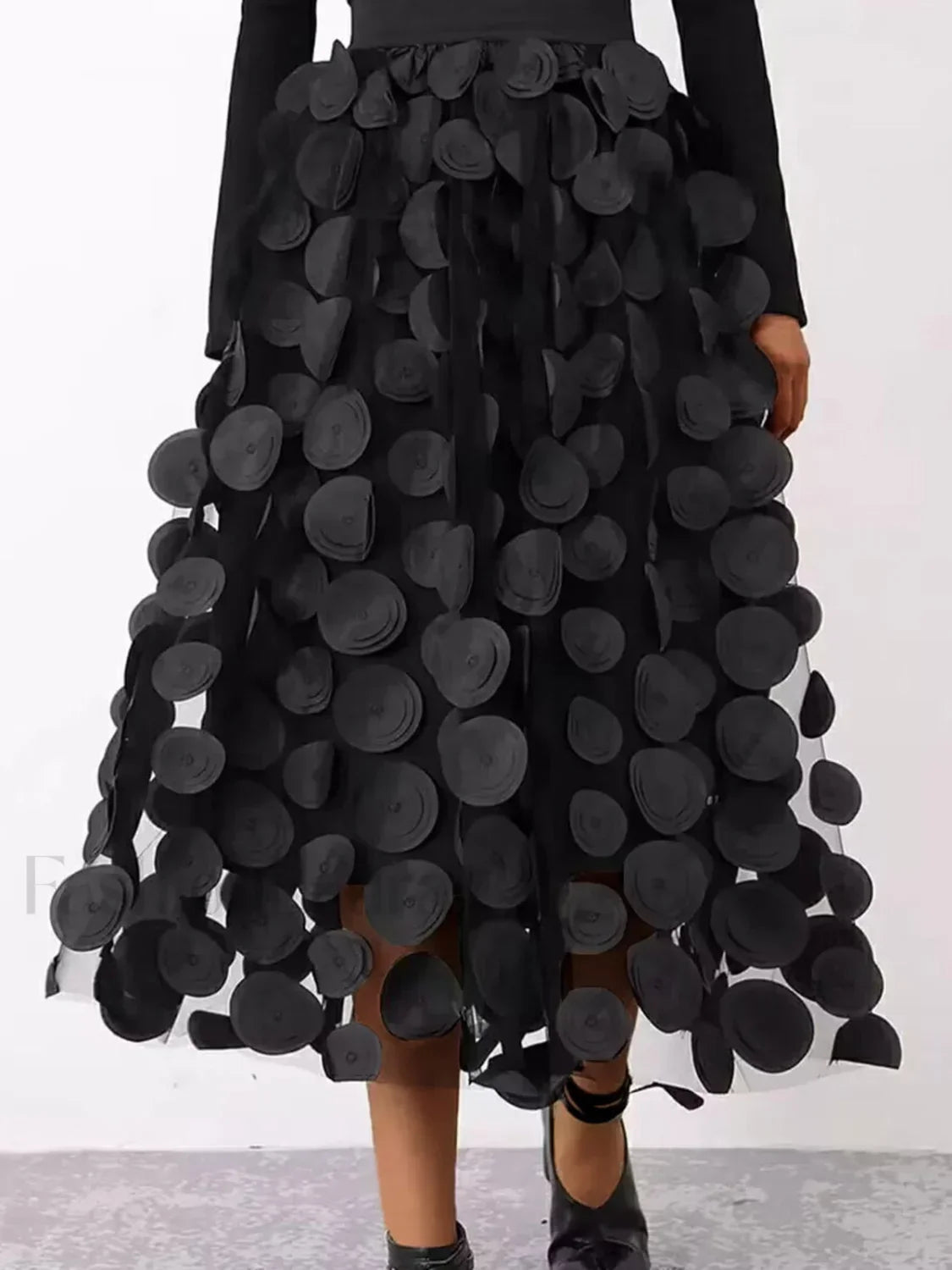 Oversized Mesh Polka Trendy Dot Midi Skirt Secondary image