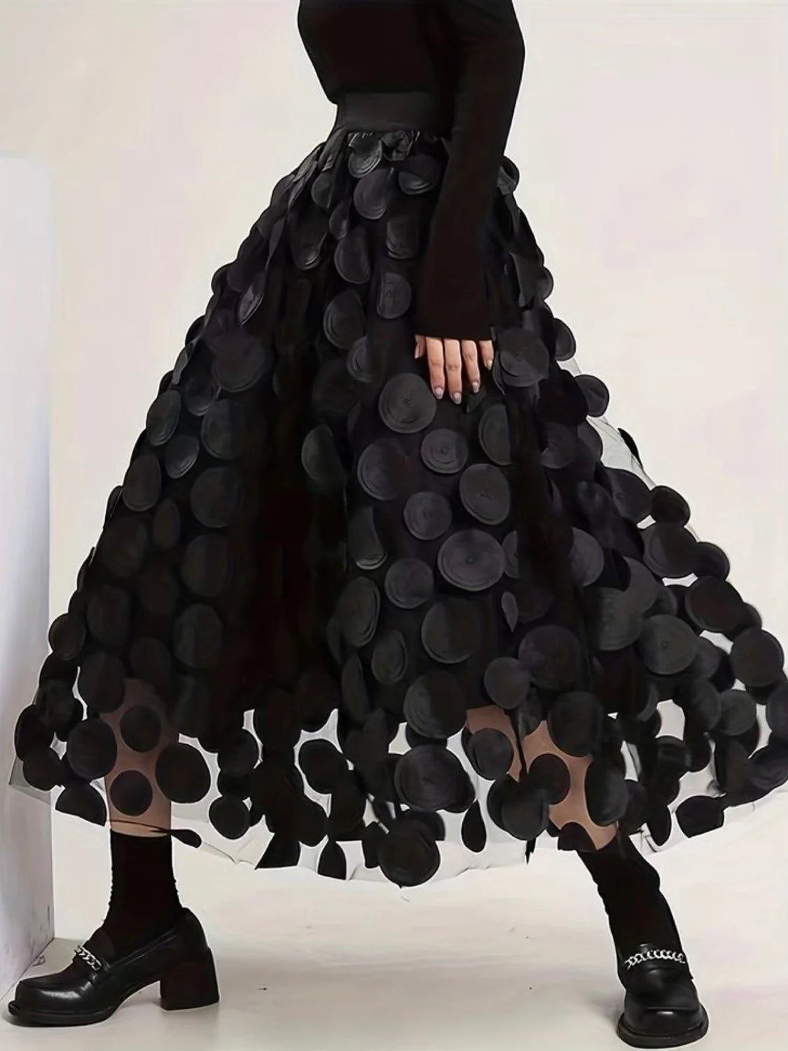 Oversized Mesh Polka Trendy Dot Midi Skirt Skirts
