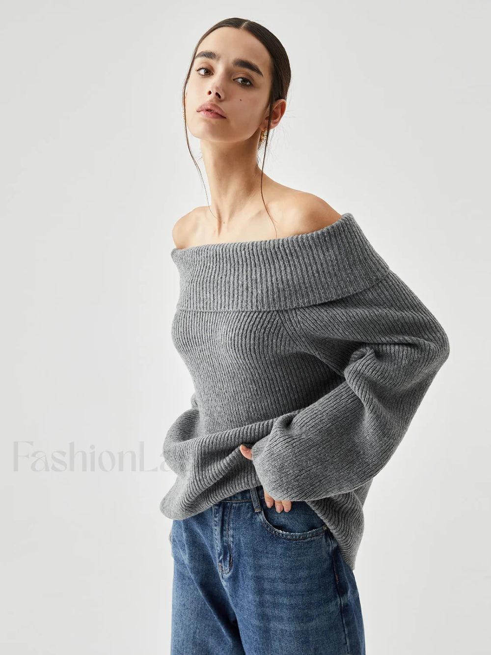 Oversized Overfold Off Shoulder Knit Sweater Sweaters