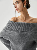 Oversized Overfold Off Trendy Shoulder Knit Sweater Sweaters L