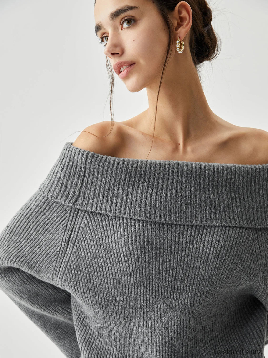 Oversized Overfold Off Trendy Shoulder Knit Sweater Sweaters L