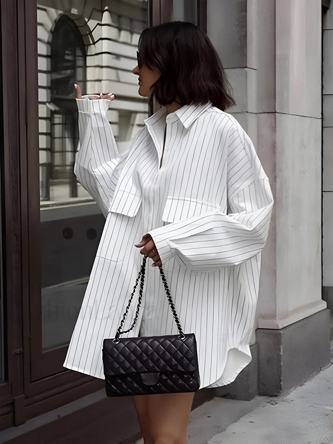 Oversized Striped Large Pockets Shirt White / XS Shirts Main image