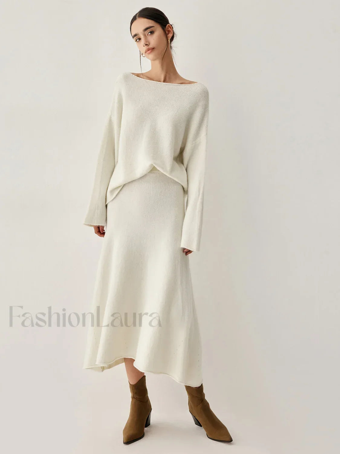 Oversized Sweater Two Trendy Piece Skirt Set Off White / XS Sweaters L Main image
