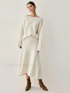 Oversized Sweater Two Trendy Piece Skirt Set Off White / XS Sweaters L