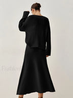 Oversized Sweater Two Trendy Piece Skirt Set Sweaters L