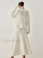 Oversized Sweater Two Trendy Piece Skirt Set Sweaters L