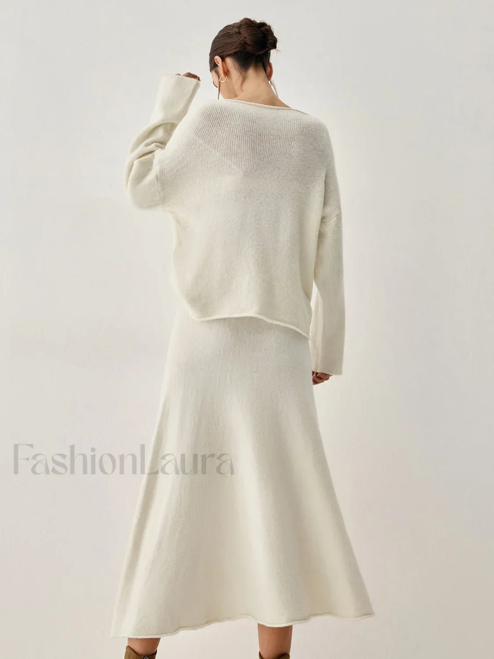 Oversized Sweater Two Trendy Piece Skirt Set Sweaters L