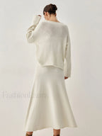 Oversized Sweater Two Trendy Piece Skirt Set Sweaters L