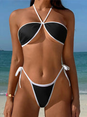 Padded Strappy Halter Bikini Set Black / S