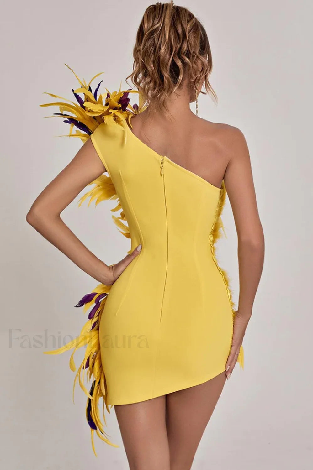 Paislee Asymmetric Stylish Feather Mini Dress