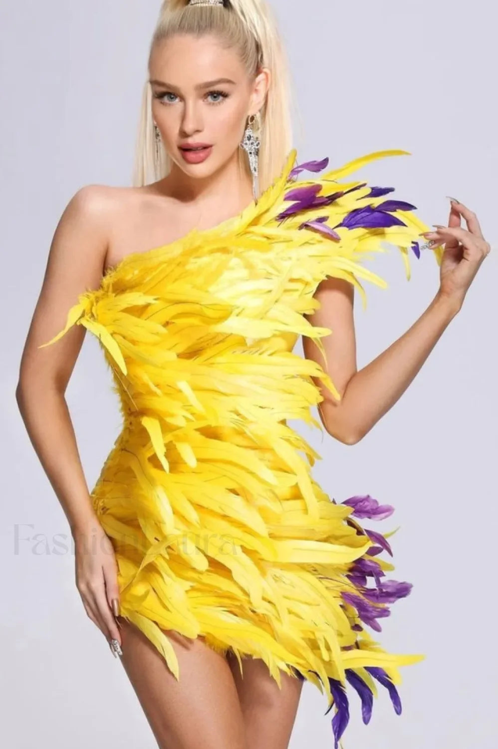 Paislee Asymmetric Stylish Feather Mini Dress