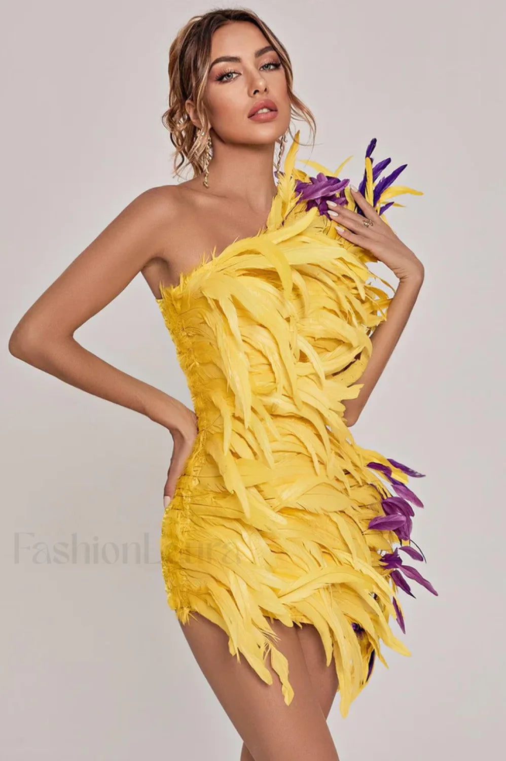 Paislee Asymmetric Stylish Feather Mini Dress Secondary image