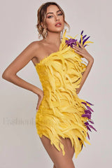 Paislee Asymmetric Stylish Feather Mini Dress