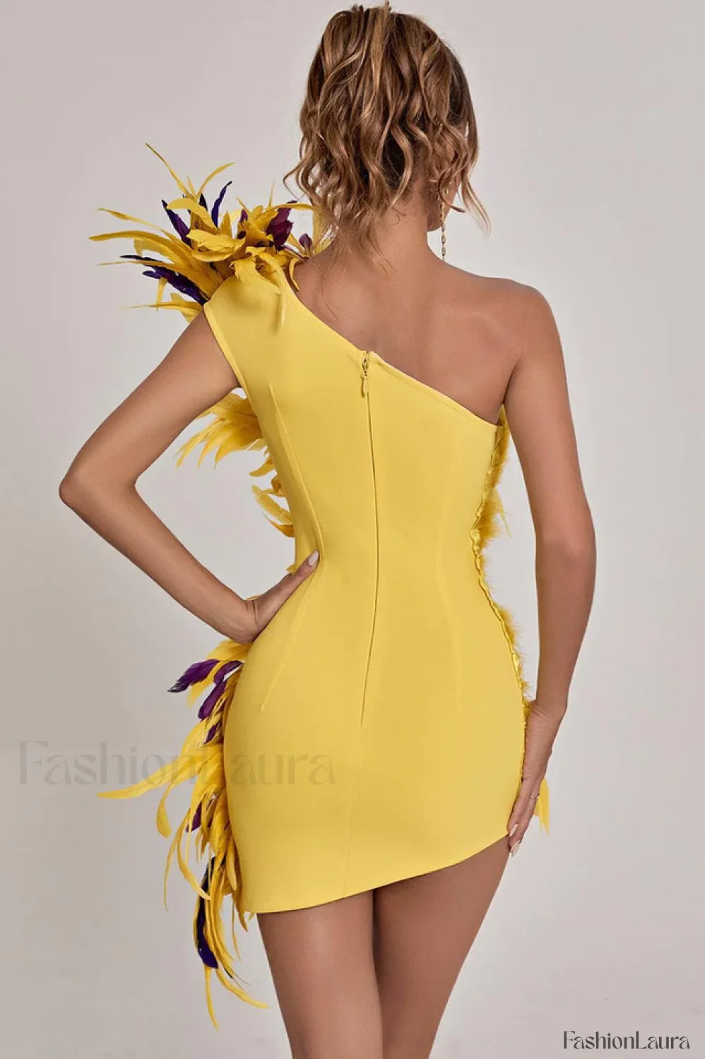 Paislee Asymmetric Stylish Feather Mini Dress