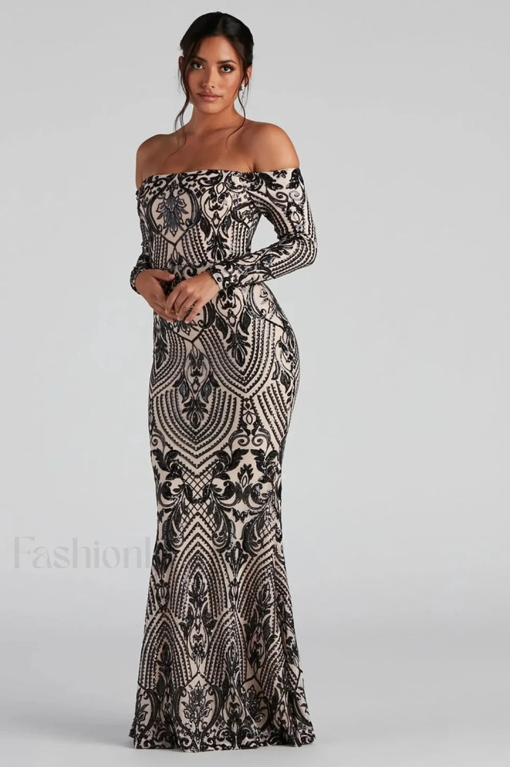 Paityn Formal Off Charming Shoulder Sequin Dress