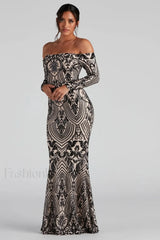 Paityn Formal Off Charming Shoulder Sequin Dress