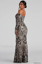 Paityn Formal Off Charming Shoulder Sequin Dress