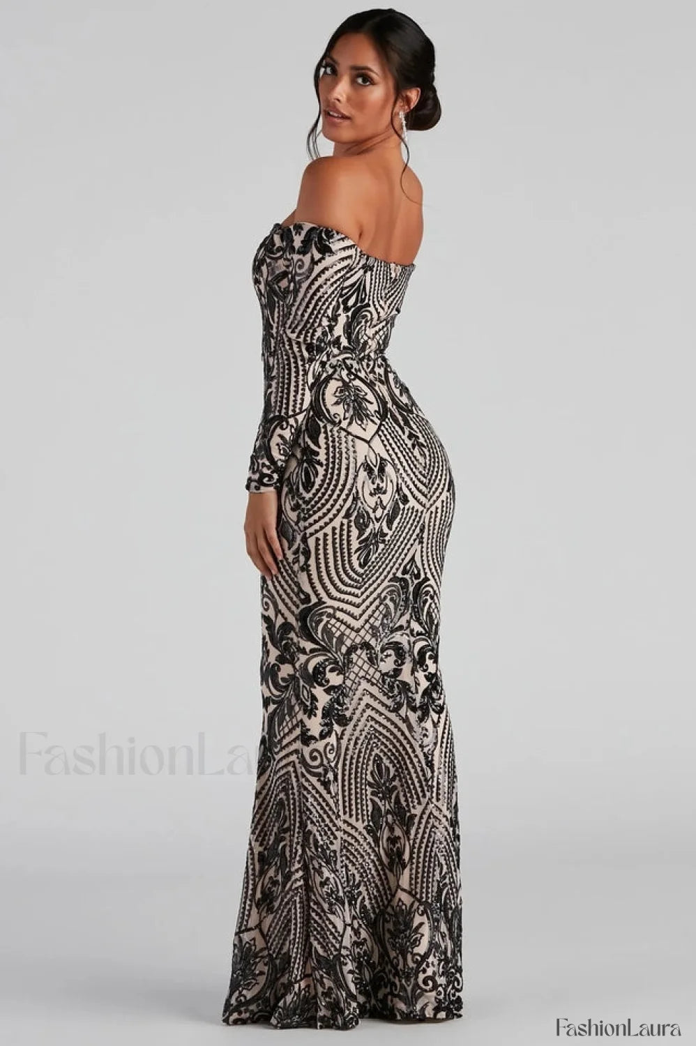 Paityn Formal Off Charming Shoulder Sequin Dress