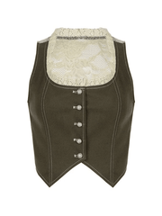 Paneled Lace Button Front Corset Top Shirts