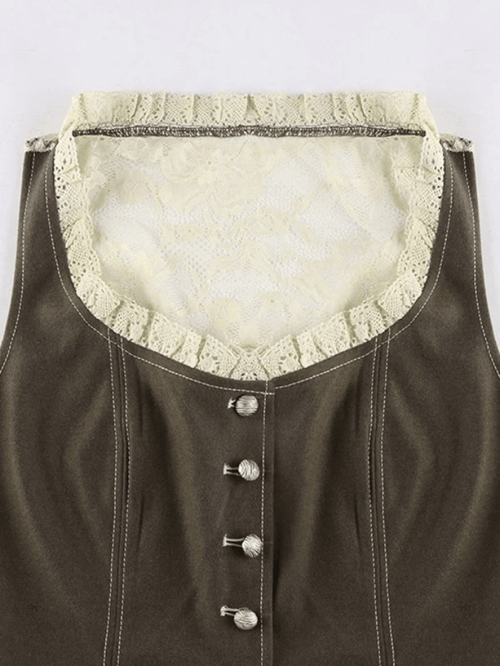 Paneled Lace Button Front Corset Top Shirts