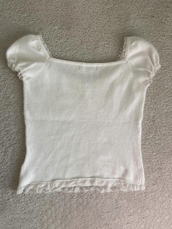 Paneled Lace White Puff Sleeve Blouse Shirts