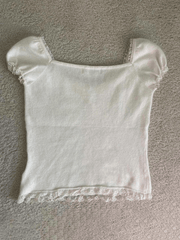 Paneled Lace White Puff Sleeve Blouse Shirts