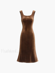 Paradise Feeling Velvet Trendy Zippered Midi Dress Dresses