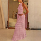 Party Beach Halter Skirt Two Piece Set Pink / S