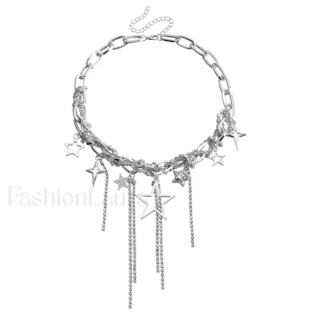 Party Lady Custom Diamond Sparkling Necklace STEEL