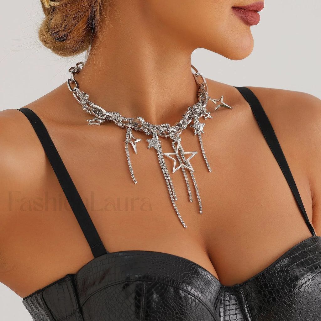 Party Lady Custom Diamond Sparkling Necklace STEEL