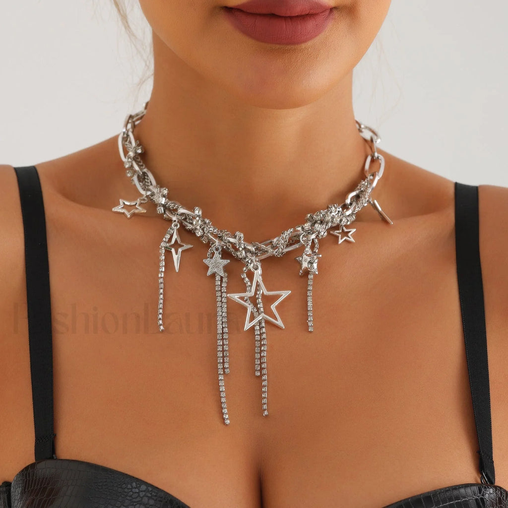 Party Lady Custom Diamond Sparkling Necklace STEEL
