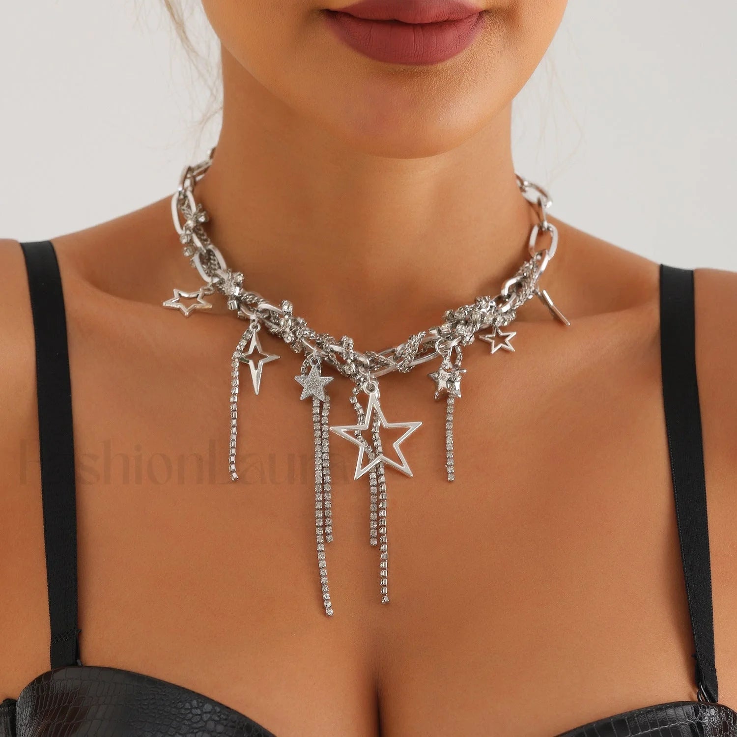 Party Lady Custom Diamond Sparkling Necklace STEEL