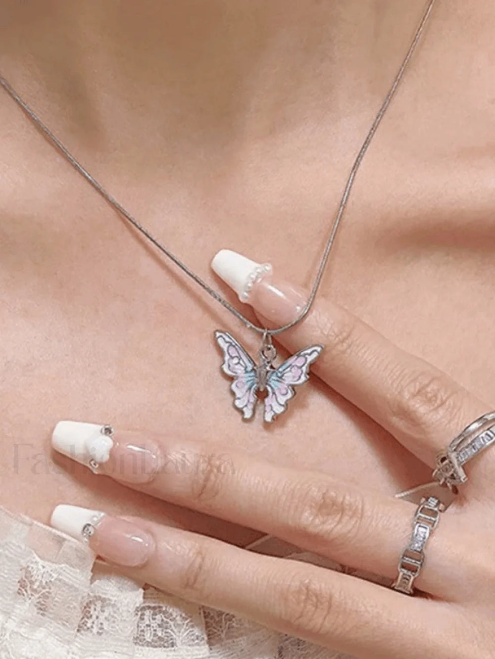 Pastel Butterfly Charm Necklace Pink / ONE SIZE Necklaces