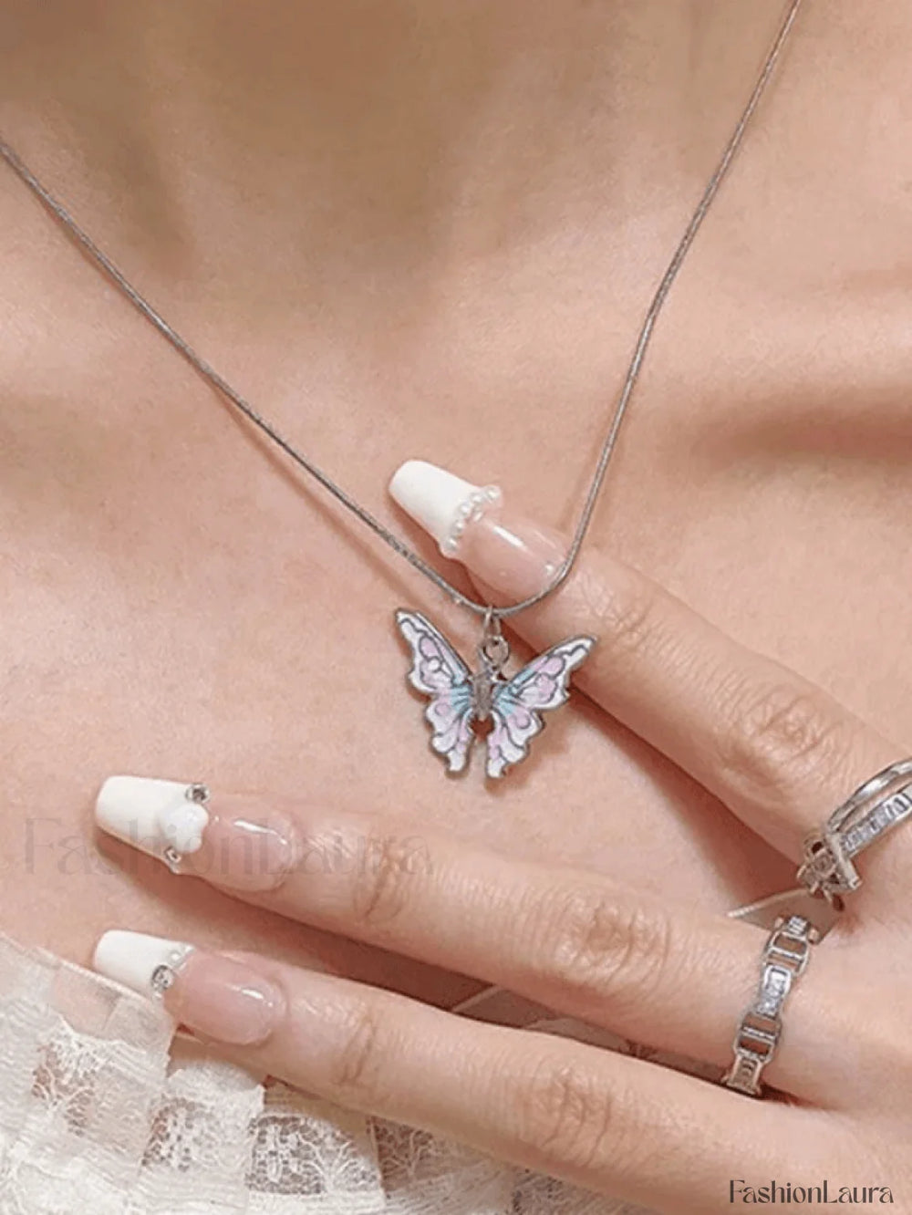 Pastel Butterfly Charm Necklace Pink / ONE SIZE Necklaces