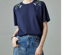 Pastoral Cool Sensation Antibacterial T Shirt Navy Bule / S