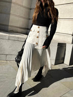 Patchwork Asymmetrical Pleated Buttoned Midi Skirt Off White / XS Skirts