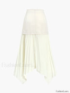 Patchwork Asymmetrical Pleated Buttoned Midi Skirt Skirts