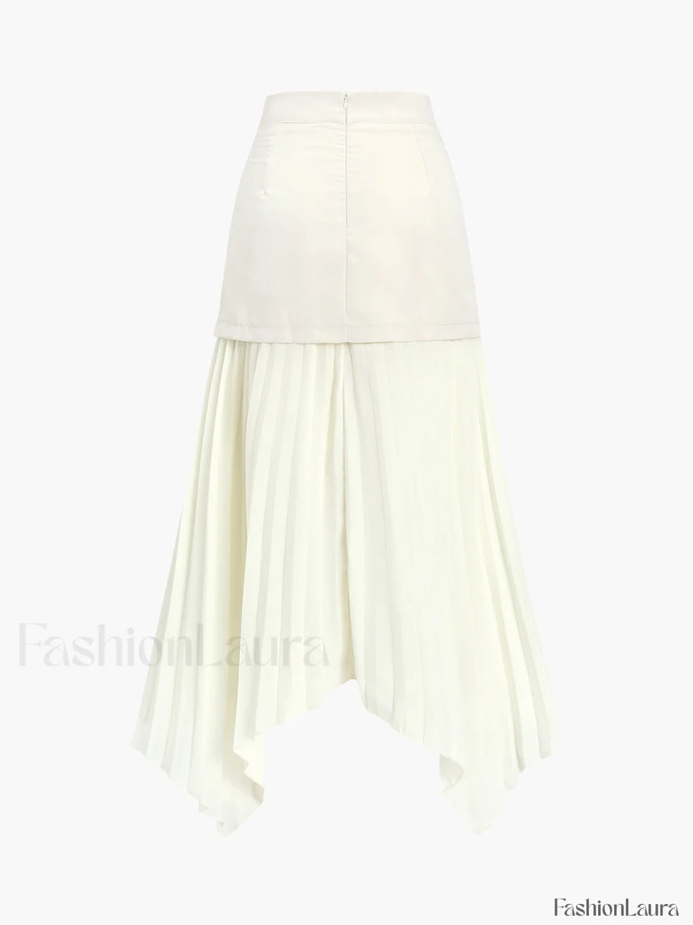 Patchwork Asymmetrical Pleated Buttoned Midi Skirt Skirts