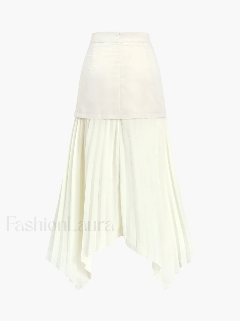 Patchwork Asymmetrical Pleated Buttoned Midi Skirt Skirts