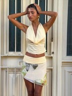 Patchwork Backless Skirt Two Piece Set