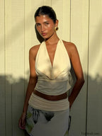 Patchwork Backless Skirt Two Piece Set
